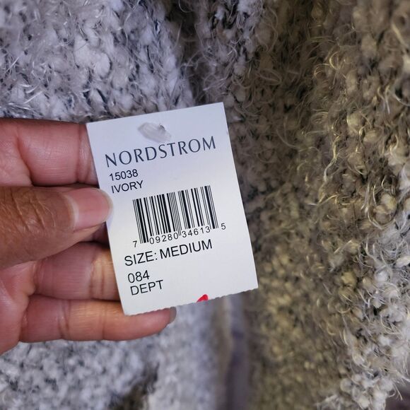 Cotton Emporium Cardigan Womens Medium Ivory Eyelash Texture Open Front Pockets - Picture 4 of 10